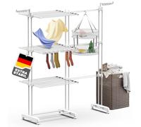 Huracan Turm Séchoir à linge sur pied à 3 niveaux avec porte-chaussettes, étendoir à linge pliable avec roulettes pour l'intérieur et l'extérieur, tour de linge télescopique, porte-linge blanc