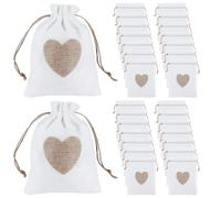 Huraoerrrr 30pcs Sacs de jute de 3x4 pouces, pochettes lin avec sacs bijoux à cordon cœur pour partager la joie d'amour