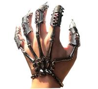 Huraoerrrr BAGNES DE GRAW 5PCS, Bracelet à Main Squelette avec Anneaux de Doigt Plein Punk Bijoux gothié Joint Mobile pour Costume fête Cosplay