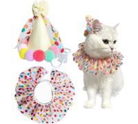Huraoerrrr Birthday Hat Set Pet Birthday Hat Scarf Set, Pet Birthday Hat and Polka Dot Lace Bib Collar, Candy Colored Reusable Puppy Cat Headdress Hat Costume Party Decoration Accessories