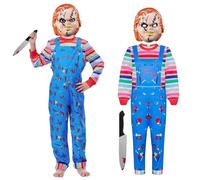Huraogcos Chucky Costume pour enfant garçon et fille avec masque de Chucky, faux couteau, combinaison d'Halloween, masque, taille XS - 110 cm