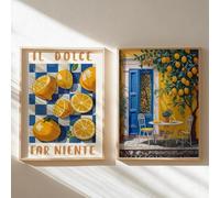 HURCP 2 pièces Jaune Paysages Italiens Citronnier Impressions Affiche Moderne Cottagecore Peinture sur Toile Pour Printemps Art Mural Décoration Intérieure, 30x40 CM (11.8x15.8 In)