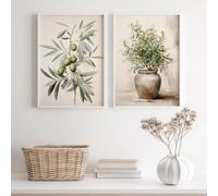 HURCP 2 pièces Vintage vert aquarelle branche d’olivier impression plante vase affiche Antique Boho botanique toile peinture printemps Home Decor affiche, 30x40 CM (11.8x15.8 in)