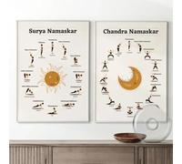 HURCP Ensemble de 2 Yoga Poss Surya Chandra Namaskar Sport Poster Soleil Et Lune Salutation Mindful Canvas Painting Art mural moderne pour salle de sport Salon Home Decor, 50x70 CM (19.7x27.6 in)