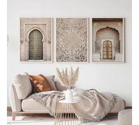 HURCP Lot de 3 toiles Affiche Vintage Islam Pictures Mosquée Islamique Marocaine Porte Fleurs Paysage Impression Murale Art Chambre Cadeau Salon Dortoir Galerie Couloir Décoration images,A4 (21X30CM)