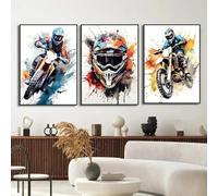 HURCP Lot de 3 toiles sur toile Affiche Graffiti Dirt Bike Motocross Moto Moto Images Wall Art Peinture Cadeau Garçon Chambre Salon Dortoir Galerie Couloir Décor Impression d’images, A3 (30X42CM)