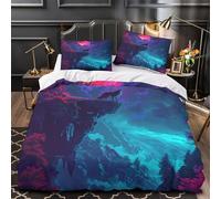 Hurlement du loup de la nuit Parure de Lit Imprimé en 3D Super Douce Microfibre résistante Fantasy Digital Housse de Couette Fermeture Éclair Ultra Douce Léger for Garçons Filles Single（140x200cm）