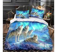 Hurlement du loup Housse de Couette Imprimé en 3D Confortable Respirante Léger Fantastique cosmique Parure de Lit Microfibre résistante Fermeture Éclair avec d'oreiller for Couple King（220x240cm）