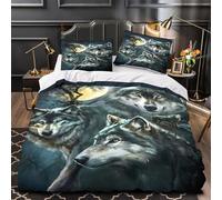 Hurlement du Loup Housse de Couette Microfibre résistante 3D Effet Ultra Douce Art Fantastique Nocturne_2 Parure de Lit Hypoallergique Fermeture Éclair Confortable for Hommes Super King（260x220cm）