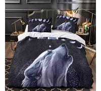 Hurlement du loup Housse de Couette Microfibre Ultra Douce 3D Imprimée Résistante Ciel nocturne Parure de Lit Fermeture Éclair Hypoallergique Confortable for Hommes Enfants Double（200x200cm）