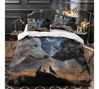 Hurlement du loup Parure de Lit Microfibre 3D Imprimée Confortable Respirante Scène de forêt hivernale Housse de Couette Fermeture Éclair Hypoallergique Super Douce for Fille King（220x240cm）
