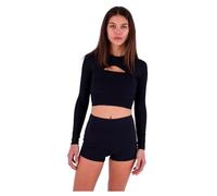 Hurley Max Solid Rib Cropped Cross Yoke Rashguard Maillot dermoprotecteur, Noir, S Femme