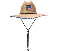 Hurley Men's Straw Hat - Channel Islands Medium Brim Natural Straw Sun Hat with Chin Strap, Size One Size, Gym Red