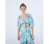 Hurley Poppy Front Tie Crop Top Chemise, Aqua, S Femme