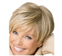 Hurromy Perruque Courte Blonde Coupe Lutin pour Femme, Perruque Droite Courte, Perruque Synthétique pour Femme, Usage Quotidien, Fibre Haute Température