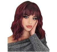 Hurromy Perruque Synthétique Cheveux Ondulés Courte Perruque de Cheveux Ondulés avec Frange Mode Cos Perruque 1 Ensemble