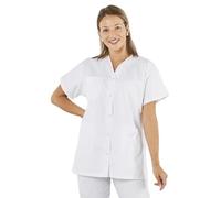 Hurry Jump Blouse de Travail Femme Confortable, Unisexe, pour Les Professionnels du Médical et Paramédical, Blouse Médicale Manches Courtes Col V avec Boutons, 3 Poches, Blanc, 40
