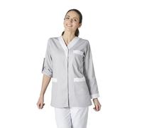 Hurry Jump Blouse de Travail Femme Confortable, Unisexe, pour Les Professionnels du Médical et Paramédical, Blouse Médicale Manches Courtes Col V avec Boutons, 3 Poches, Gris, 36
