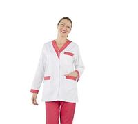 Hurry Jump Blouse de Travail Femme Manches Longues Transformable Tunique médicale Blouse Industrie Femme Aide à Domicile Blouse Nettoyage Blanc & Fushia T3