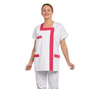 Hurry Jump Blouse Médicale Femme Idéal pour Infirmière et Aide Soignante - Col Carré, Fermeture Pression, 3 Poches - Coloris par Spécialité Blanc et Fushia - Taille T6