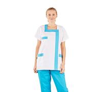 Hurry Jump Blouse Médicale Femme Idéal pour Infirmière et Aide Soignante - Col Carré, Fermeture Pression, 3 Poches - Coloris par Spécialité Blanc et Turquoise - T5