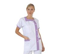 Hurry Jump Blouse Médicale Femme Idéal pour Infirmière et Aide Soignante - Col Carré, Fermeture Pression, 3 Poches - Coloris par Spécialité Blanc et Violet - T7