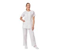 Hurry Jump Blouse médicale Femme infirmière Aide Soignante Soins Domicile 3 Poches 5 Pressions Couture 5 Files Popeline White TXXL
