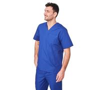 Hurry Jump Blouse médicale Homme Femme 3 Poches Fentes coté Col V infirmière Aide Soignante Soins Domicile 3 Poches Col V Couture 5 Files Popeline Blue bugatty TL