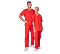 Hurry Jump Ensemble Uniforme Medical Unisexe Blouse médicale col V et Pantalon Médical Infirmière Aide Soignante Vétérinaire Dentiste Popeline Red TM