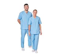 Hurry Jump Ensemble Uniforme Medical Unisexe Blouse médicale col V et Pantalon Médical Infirmière Aide Soignante Vétérinaire Dentiste Popeline Blue Sky TS