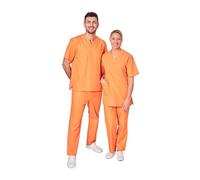 Hurry Jump Ensemble Uniforme Medical Unisexe Blouse médicale col V et Pantalon Médical Infirmière Aide Soignante Vétérinaire Dentiste Popeline Orange TM