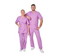 Hurry Jump Ensemble Uniforme Medical Unisexe Blouse médicale col V et Pantalon Médical Infirmière Aide Soignante Vétérinaire Dentiste Popeline purpule T5XL