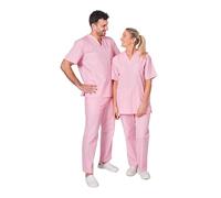Hurry Jump Ensemble Uniforme Medical Unisexe Blouse médicale col V et Pantalon Médical Infirmière Aide Soignante Vétérinaire Dentiste Popeline panter Pink TXL