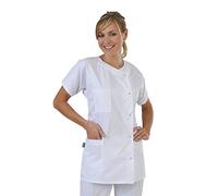 Hurry Jump Label blouse Tunique médicale Col rond 3 poches manches courtes Piqué aspect cotelé moderneCouleurs Blanc Pressions inoxydables Lavage Machine 90 degrés ou industriel T4-48/50