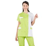 Hurry Jump Label Blouse Tunique médicale Col Rond 3 Poches Manches Courtes Sergé 210 gramme Couleurs Blanc Vert Pressions inoxydables Lavage Machine 90 degrés ou Industriel T4-48/50