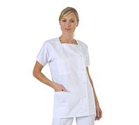 Hurry Jump Label Blouse Tunique médicale Femme 3 Poches col Carré Fermeture Pressions Sergé 210 gramme Couleurs Blanc Pressions inoxydables Lavage Machine 90 degrés ou Industriel T5-52/54