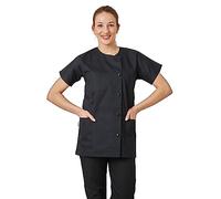 Hurry Jump Tunique de Travail Femme Manches Courtes Noire esthéticenne Coiffure infirmière ergothérapeute Kiné Aide Soignante Domicile Hopital T2