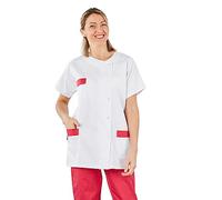 Hurry Jump Tunique de Travail Medical Soins Domicile Col Rond 3 Poches Sergé Blanc Finition Fushia 3 Poches T4