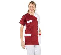 Hurry Jump Tunique médicale blouse de travail femme col rond manches courtes 3 poches sergé bi color blanc/bordeaux Taille 60-62 60