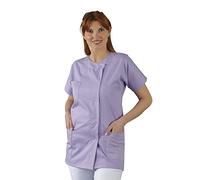 Hurry Jump Tunique médicale Col Rond 3 Poches Manches Courtes Sergé 210 gramme Couleurs Parme Pressions inoxydables Lavage Machine 90 degrés ou Industriel T6-56/58