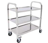 Hurrylying Royal Catering Chariot de service en acier inoxydable 3 plateaux 4 avec roulettes et freins de stationnement Roues 75 x 40 x 83,5 cm