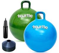 Hurtle 2 Ballons Sauteurs Marbrés 3-12 Ans, Vert Militaire et Bleu Marine | PVC non toxique renforcé, motif marbré, poignée ergonomique, 51 cm, base antidérapante texturée, 4 cônes inclus, 3 à 12 ans