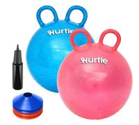 Hurtle 2 Ballons Sauteurs Pailletés 3-6 Ans, Bleu et Rouge, Pompe et Cônes | PVC renforcé non toxique, doubles poignées ergonomiques, 46 cm, base antidérapante, 4 cônes ronds inclus, intérieur extérieur