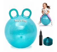 Hurtle Ballon Sauteur 3-6 Ans, Pailleté Turquoise, Doubles Poignées Cônes | PVC non toxique renforcé, base antidérapante, 4 cônes inclus, jeu actif intérieur et extérieur
