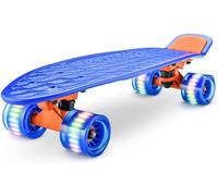 Hurtle Skateboard Standard Mini Cruiser - Planche de Skate Double Kick de 6'' avec Truck en Alliage d'Aluminium de 3.25", Roues PU avec Lumières LED - pour Enfants, Ados, Adultes (Bleu)