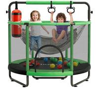 Hurtle Trampoline Enfant 140 cm avec Filet de Sécurité - Trampoline Jardin et Intérieur avec Balançoire, Sac de Frappe, Anneaux, 20 Balles, Structure Stable, Jeux Actifs dès 3 Ans