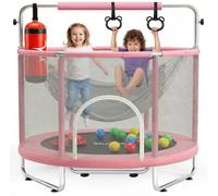 Hurtle Trampoline Enfant 140 cm avec Filet de Sécurité - Trampoline Jardin et Intérieur avec Balançoire, Sac de Frappe, Anneaux, 20 Balles, Structure Stable, Jeux Actifs dès 3 Ans