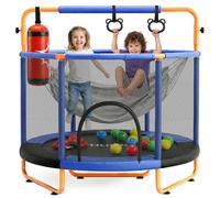 Hurtle Trampoline Enfant 140 cm avec Filet de Sécurité - Trampoline Jardin et Intérieur avec Balançoire, Sac de Frappe, Anneaux, 20 Balles, Structure Stable, Jeux Actifs dès 3 Ans