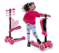 Hurtle Trottinette Enfant 3 Roues 2-en-1 avec Siège - Draisienne et Trottinette, Roues LED, Hauteur Réglable 4 Niveaux, Plateau Antidérapant, Certifiée EN71 - ScootKid pour Fille et Garçon 2 à 8 Ans
