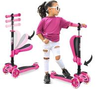 Hurtle Trottinette enfant 3 roues pliable réglable LED plateau antidérapant Rose